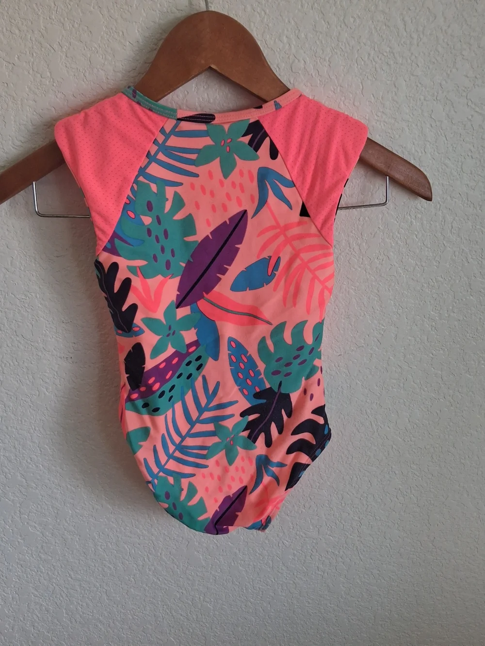 Kids Neon Coral Tropical Zip-Front One-Piece Swimsuit